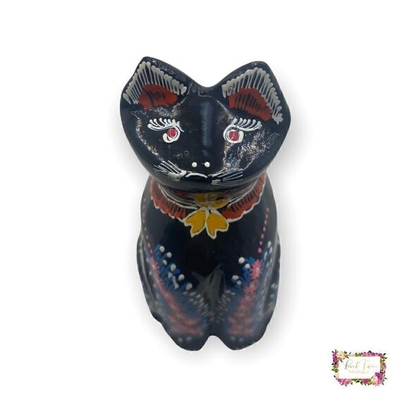 Vintage Lacquer Black Cat Figurine Hand Painted - Picture 6 of 12